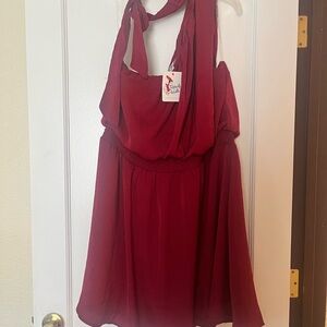 Elegant burgundy one shoulder dress
